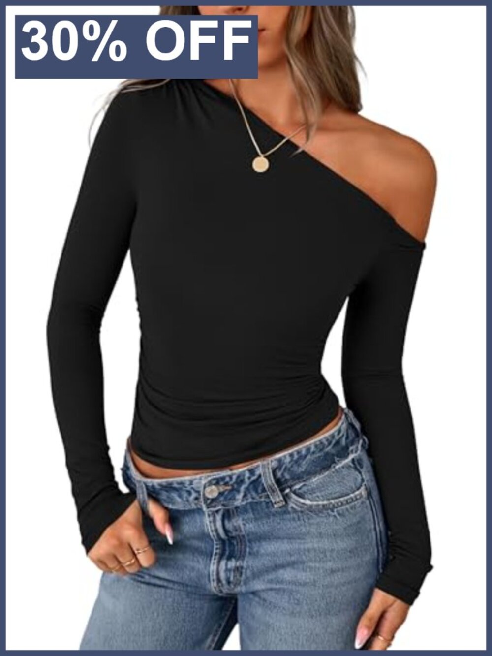 Off Shoulder Long Sleeve Ruched Knit Top Soft Stretchy Y2k Going Out Shirt